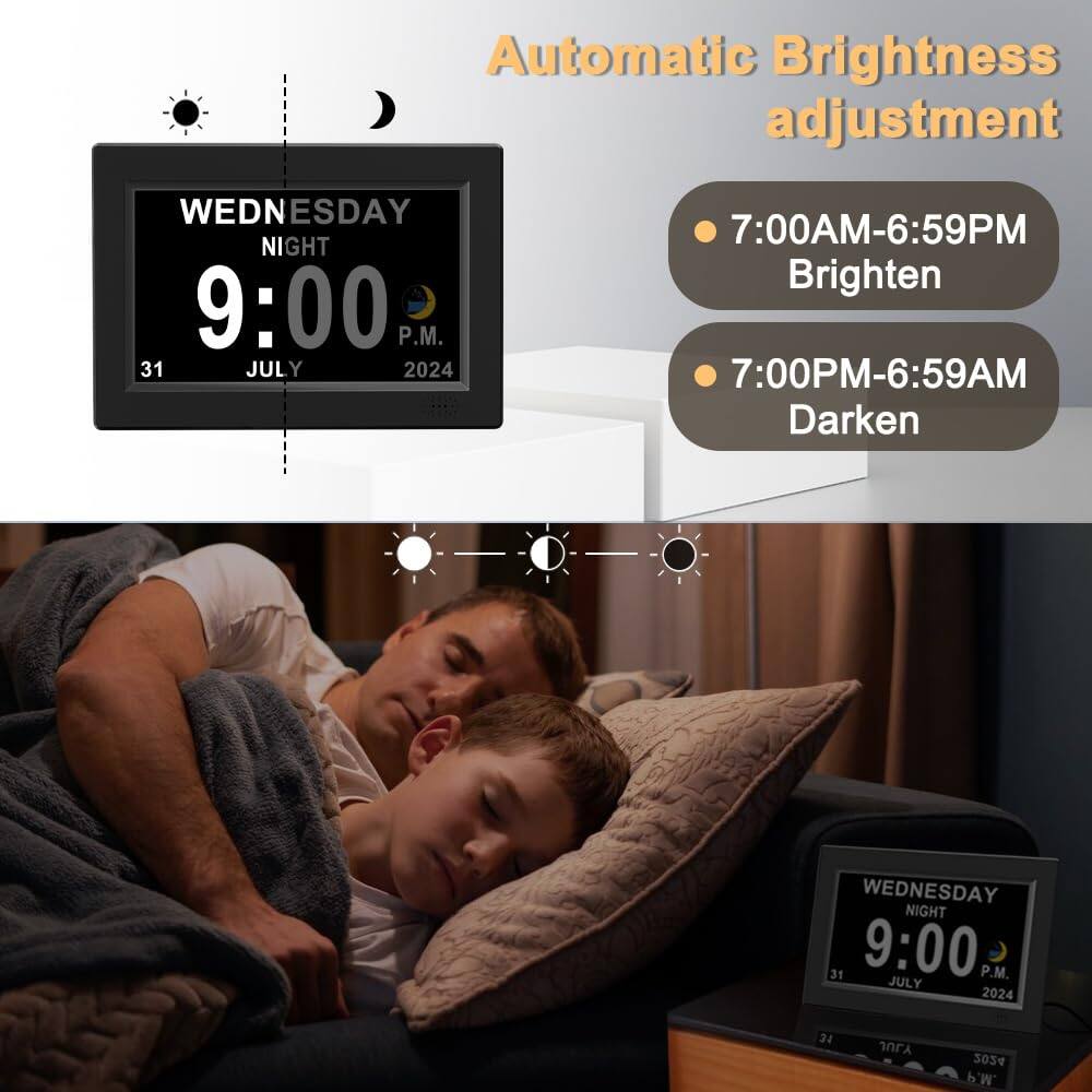 Automatic Brightness adjustment

WEDNESDAY NIGHT 9:00 P.M.  
31 JULY 2024

7:00AM-6:59PM Brighten  
7:00PM-6:59AM Darken