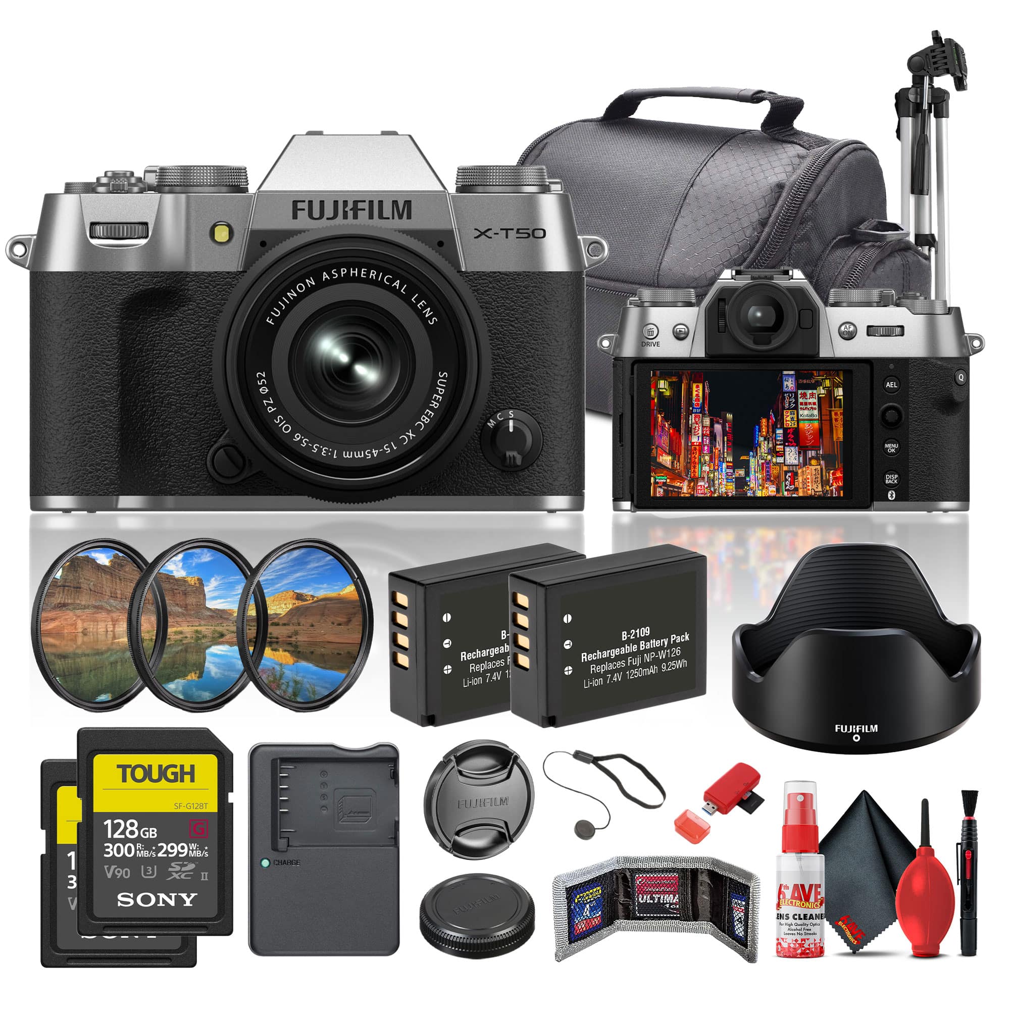 Fujifilm - X-T50 Mirrorless Camera with 15-45mm f/3.5-5.6 Lens Bundle - Silver