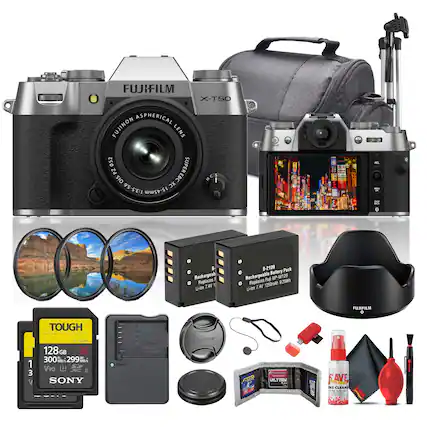FUJIFILM X-T5O ASPHERICAL FUJINON LENS 052 SUPER PZ & OIS EBC MC3 1:3.5-5.6 XC 15-45mm SE
Rechargeable Battery Pack B-2109 Replaces 1250mAh 9.25Wh
FUJIFILM NP-W126 Replaces 1250mAh 9.25Wh
TOUGH 128GB 128GB 300MB/s 299MB/s V90
SONY
FUJIFILM KR L T ULTIMA
CAONT as CLEAN