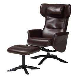 Baxton Studio - Elwood Modern Faux Leather 2-Piece Lounge Chair and Footrest Set - Dark Brown/Black