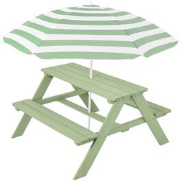 Best Choice Products - Outdoor Wooden Kids Picnic Table with Umbrella, Activity Table, 220 lb Capacity - Sage