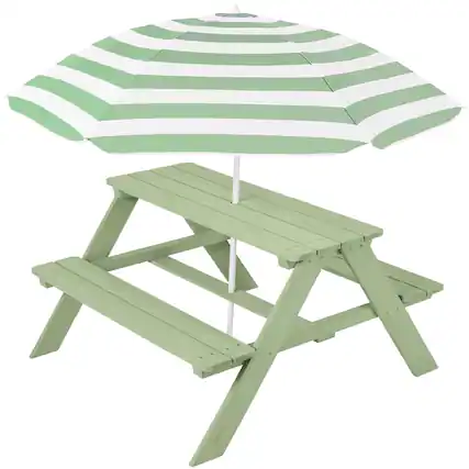 Front. Best Choice Products - Best Choice Products Outdoor Wooden Kids Picnic Table with Umbrella, Activity Table, 220 lb Capacity - Sage - Sage.