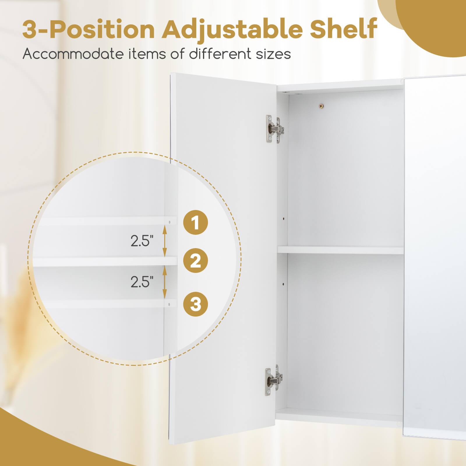3-Position Adjustable Shelf  
Accommodate items of different sizes  

1. 2.5"  
2. 2.5"  
3. 2.5"