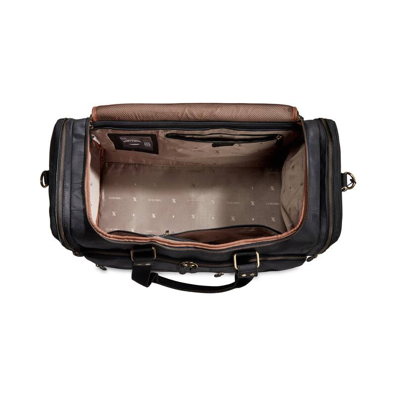 Left. Luxorro - Leather Duffel Bag For men. 22 Inch - Black.