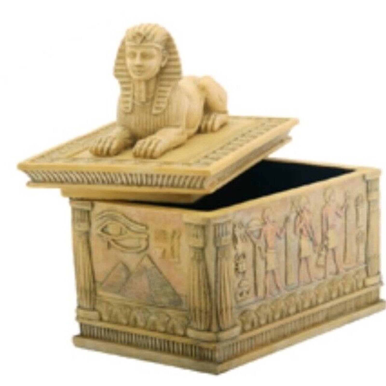 Angle. Pacific Trading - Ancient Egyptian Sphinx with Hieroglyphics Jewelry Trinket Box - Tan.