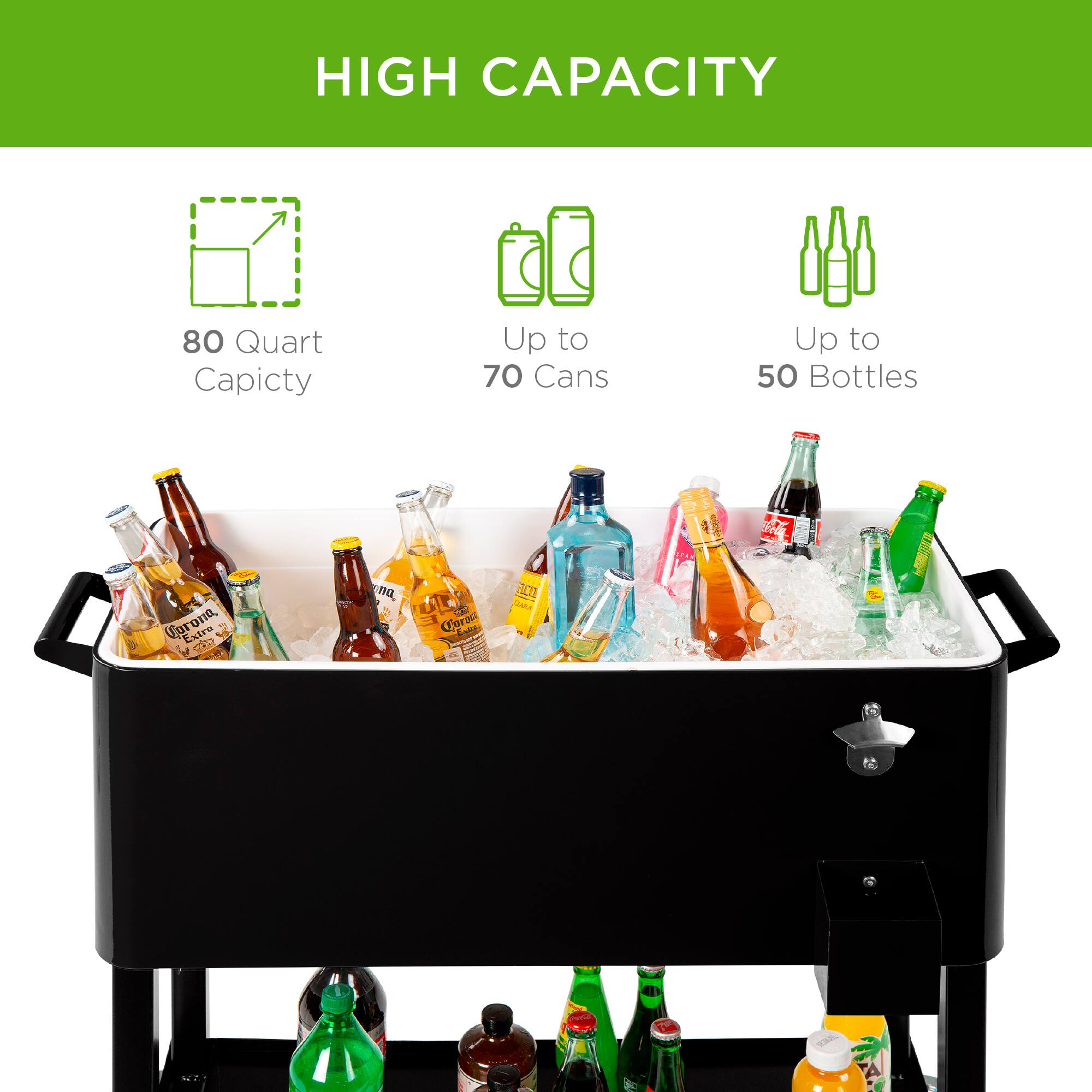 HIGH CAPACITY  
80 Quart Capacity  
Up to 70 Cans  
Up to 50 Bottles