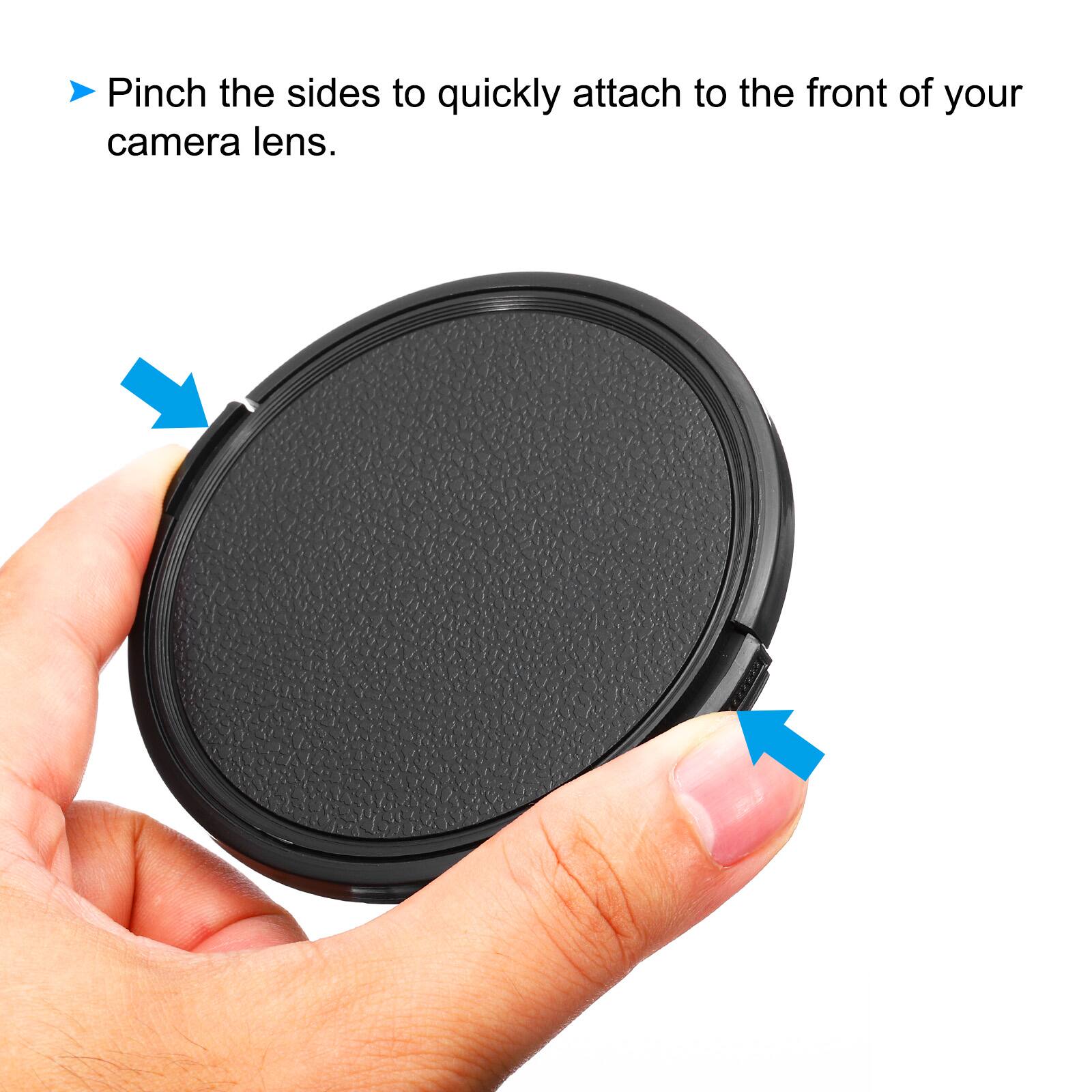 Pinch the sides to quickly attach to the front of your camera lens.
