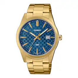 Casio - Men’s Analog Watch with Blue Pattern Dial and Date Display - MTP-VD03G-2A - Gold
