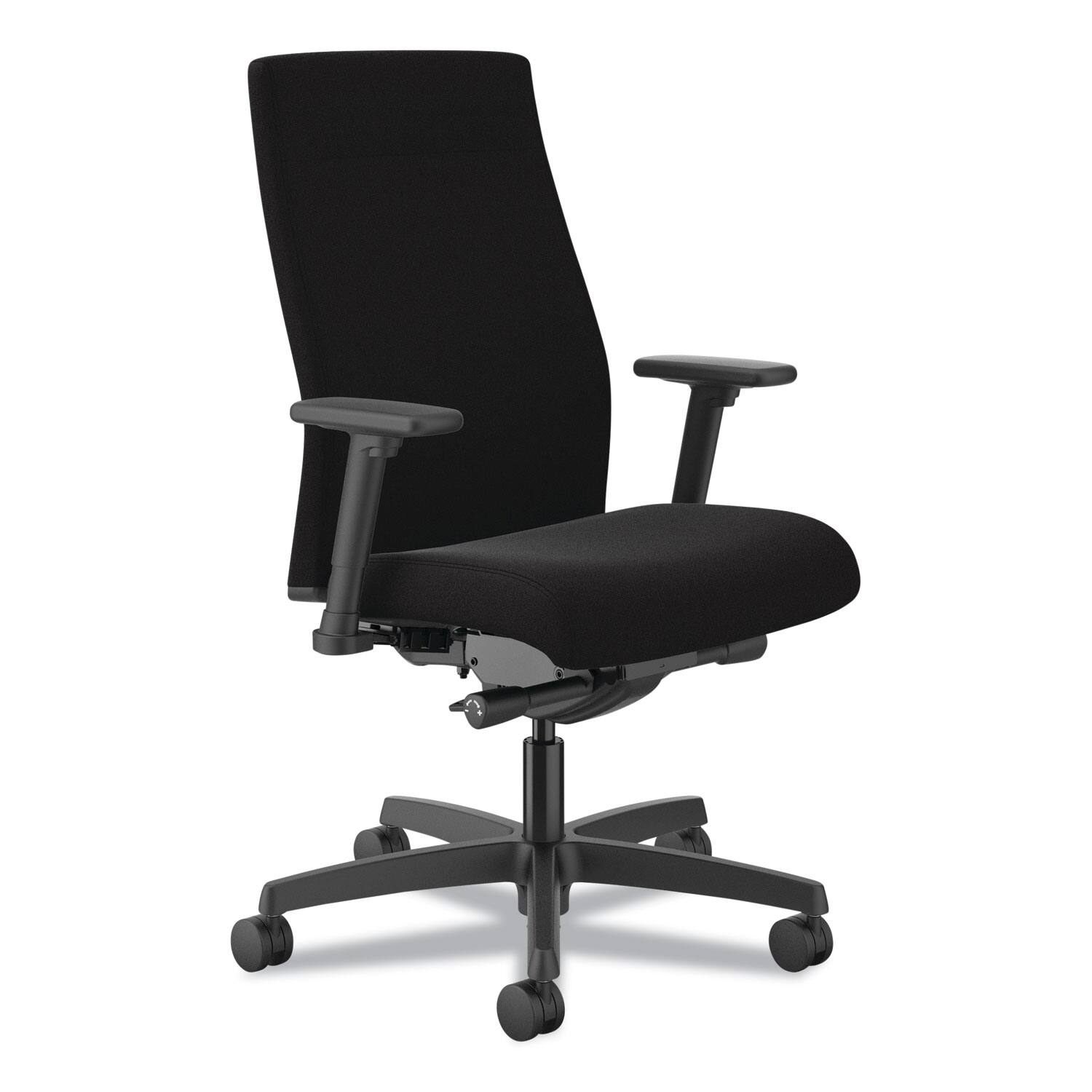 Front. Our Brands - REMOVE - 2.0 Fabric Upholstered Mid-Back Task Chair with Adjustable T-Arms, 17" to 21.5" Seat Height, Black Seat/Back - Black.