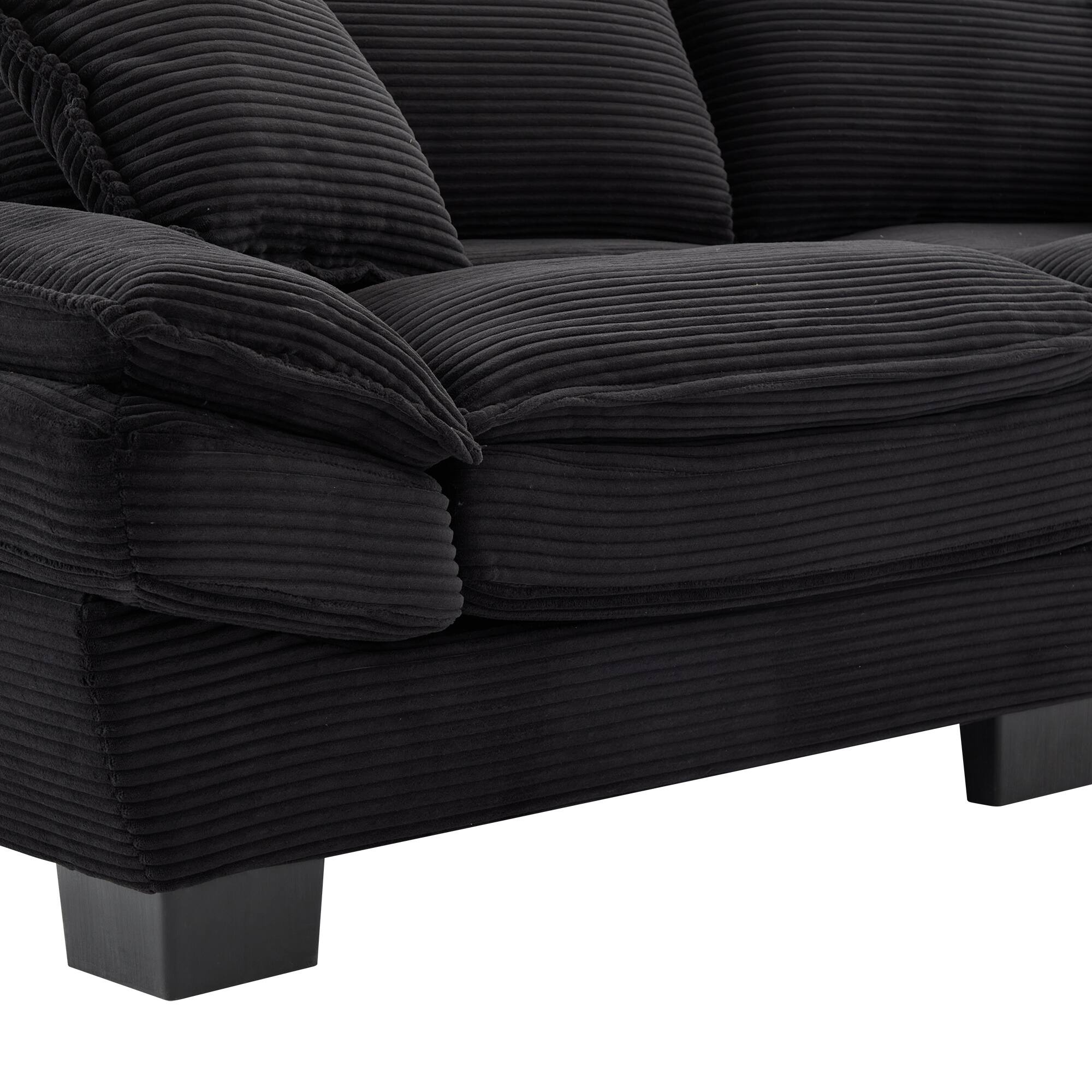 Alt View 7. Tiramisubest - Corduroy Couch Loveseat Sofa with Pillows,Comfy Upholstered Deep Seat Sofa for Bedroom,Living Room,Office-Black - Black.