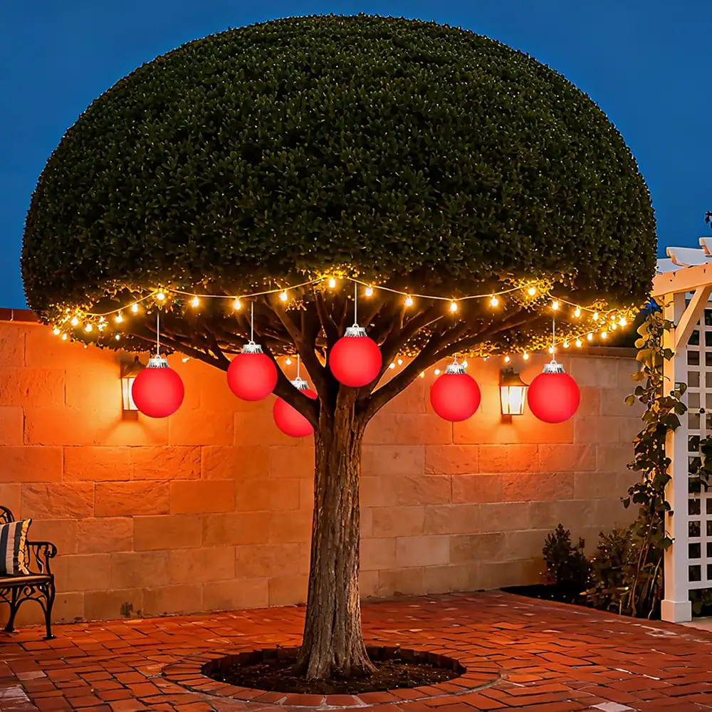 Alt View 5. RTMB - 6-Pack 5" LED Globe Ornaments, Battery-Powered Plastic Lights w/ Remote - red.