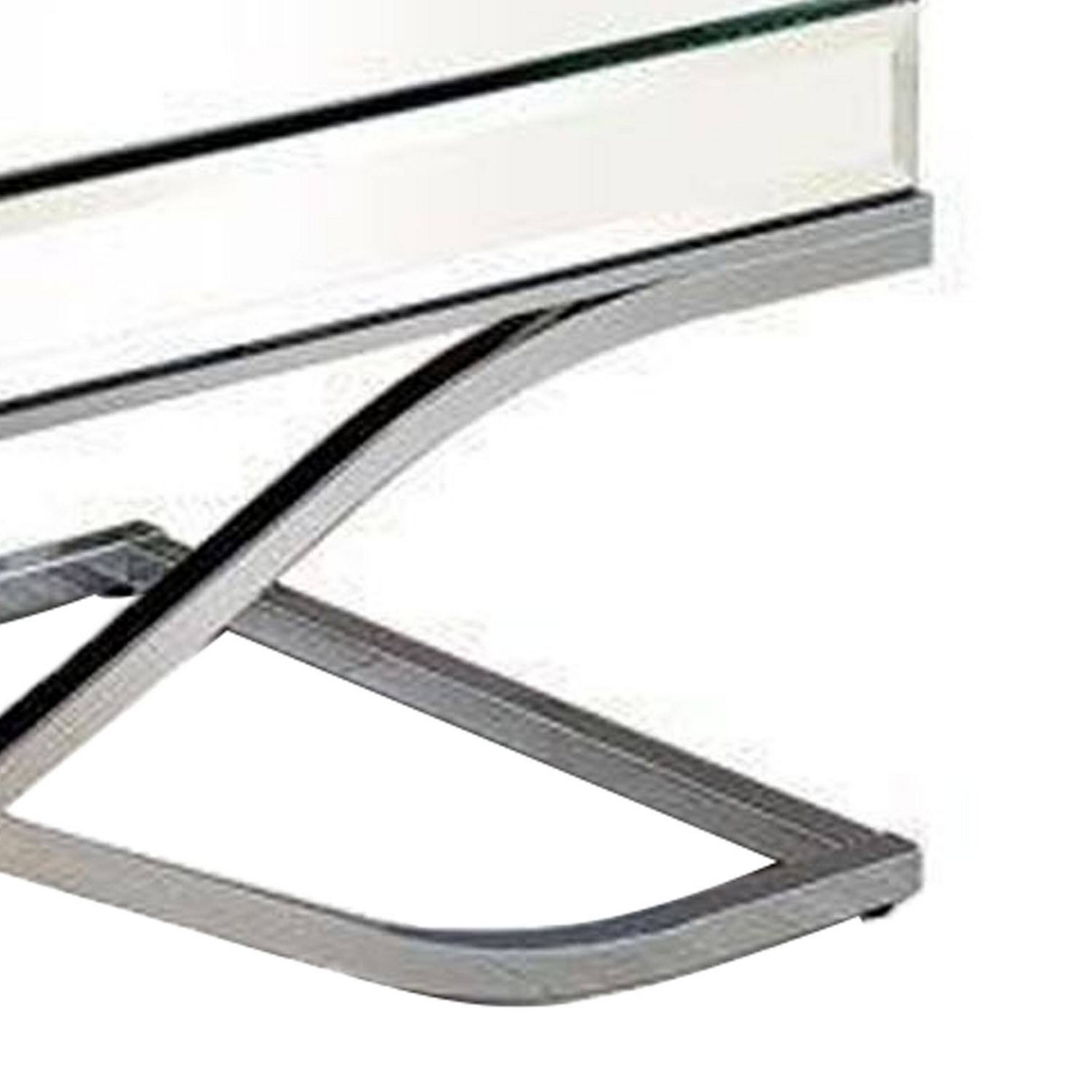 Alt View 3. Manhattan Lane - Gavin 48 Inch Coffee Table, Mirrored Panels, Curved Crossed Frame, Chrome - Silver.