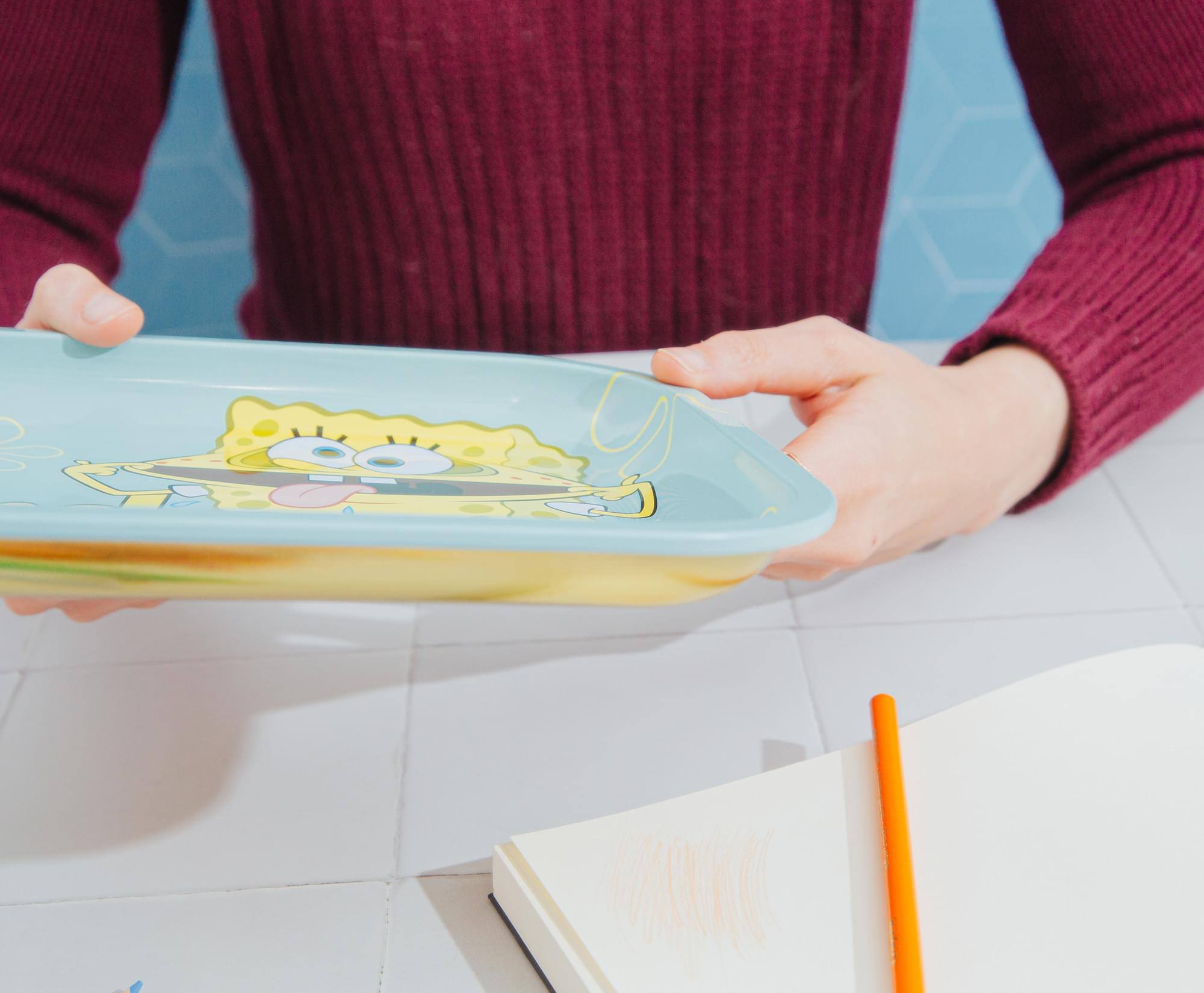 Alt View 2. Silver Buffalo - Nickelodeon SpongeBob SquarePants "Weird. Don't Care." Tin Tray | 11 x 7 Inches - Green.