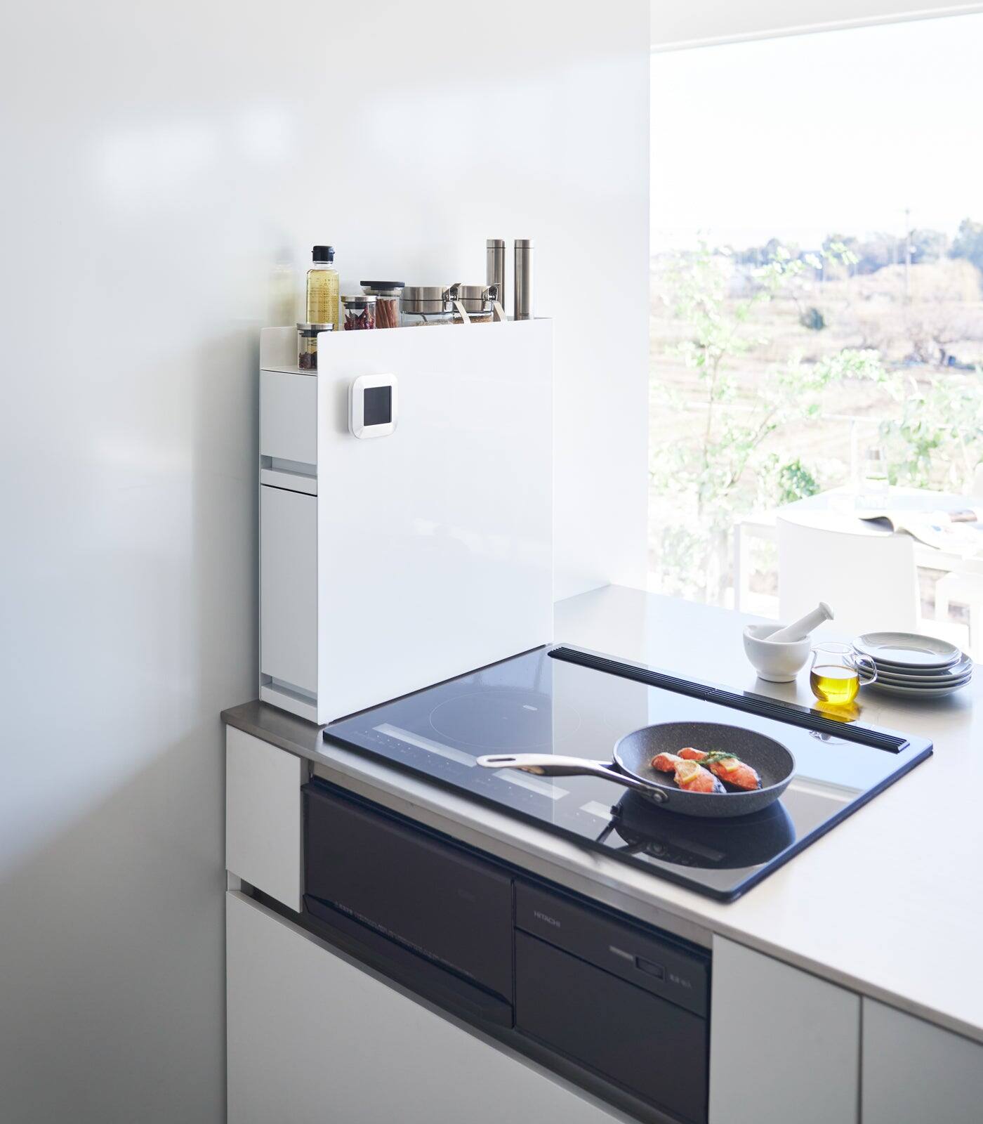 Left. Yamazaki Home - Two-Tier Sliding Drawer Seasoning Rack - Steel - Black.