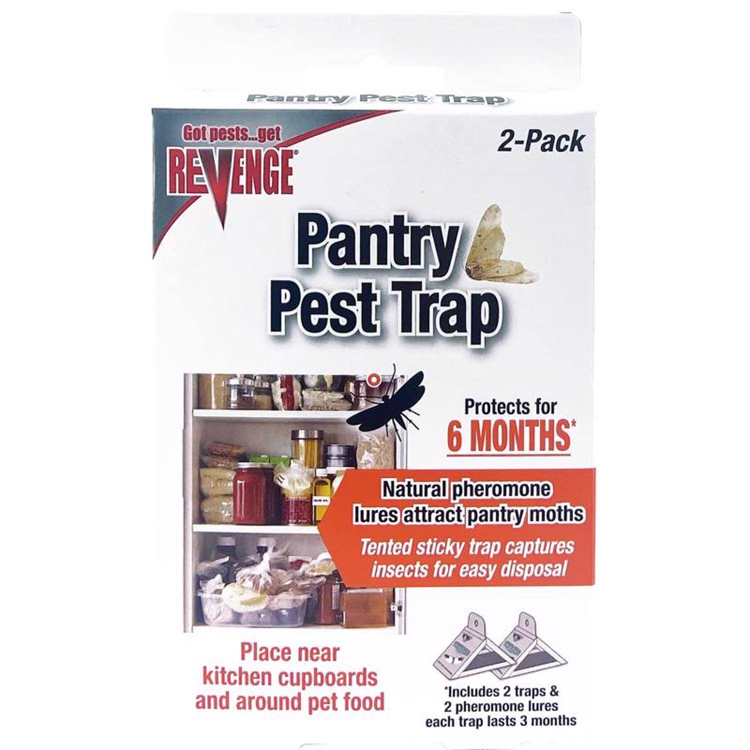 Pantry Pest Trap

Got pests...get REVENGE Pantry Pest Trap

Protects for 6 MONTHS*

Natural pheromone lures attract pantry moths

Tented sticky trap captures insects for easy disposal

Place near kitchen cupboards and around pet food

*Includes 2 traps & 2 pheromone lures each trap lasts 3 months