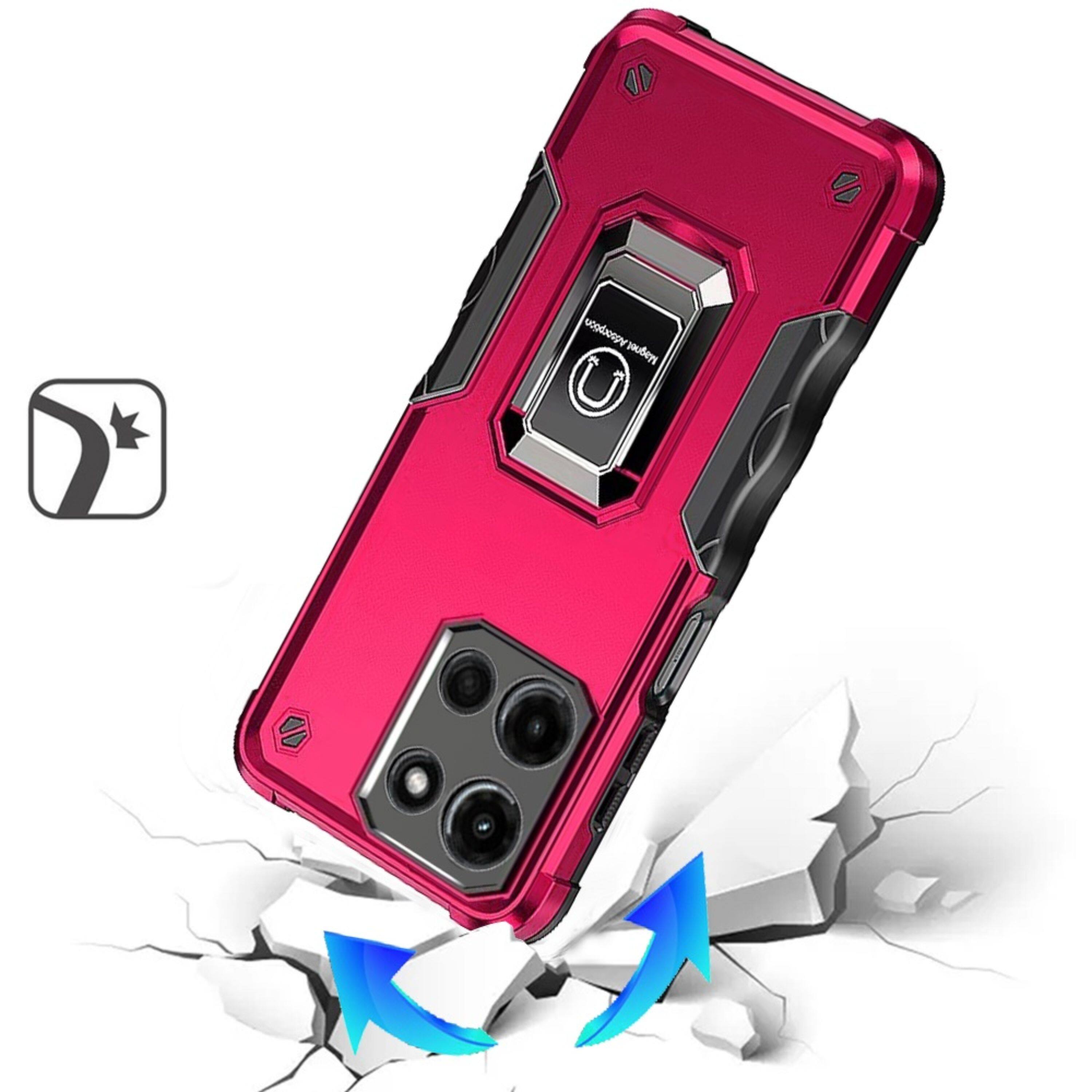Angle. Kitcheniva - Strong Grip Pattern Magnetic Ring Stand Phone Case With Tempered Glass For Moto G Stylus 2026/2025 Hot Pink - Hot Pink.