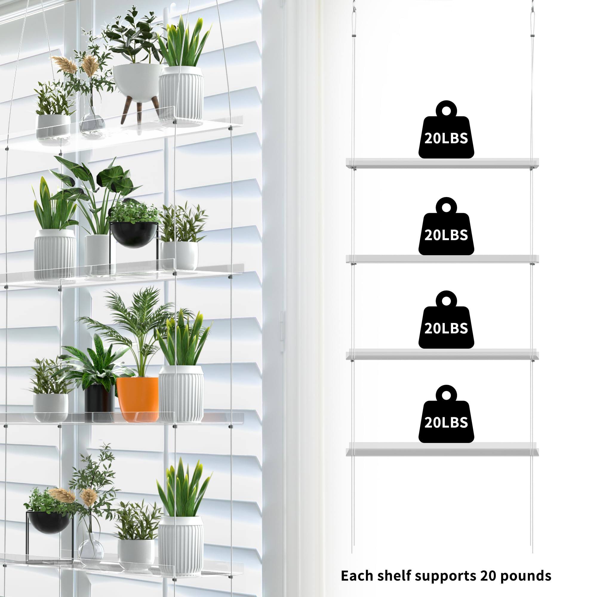 Each shelf supports 20 pounds.