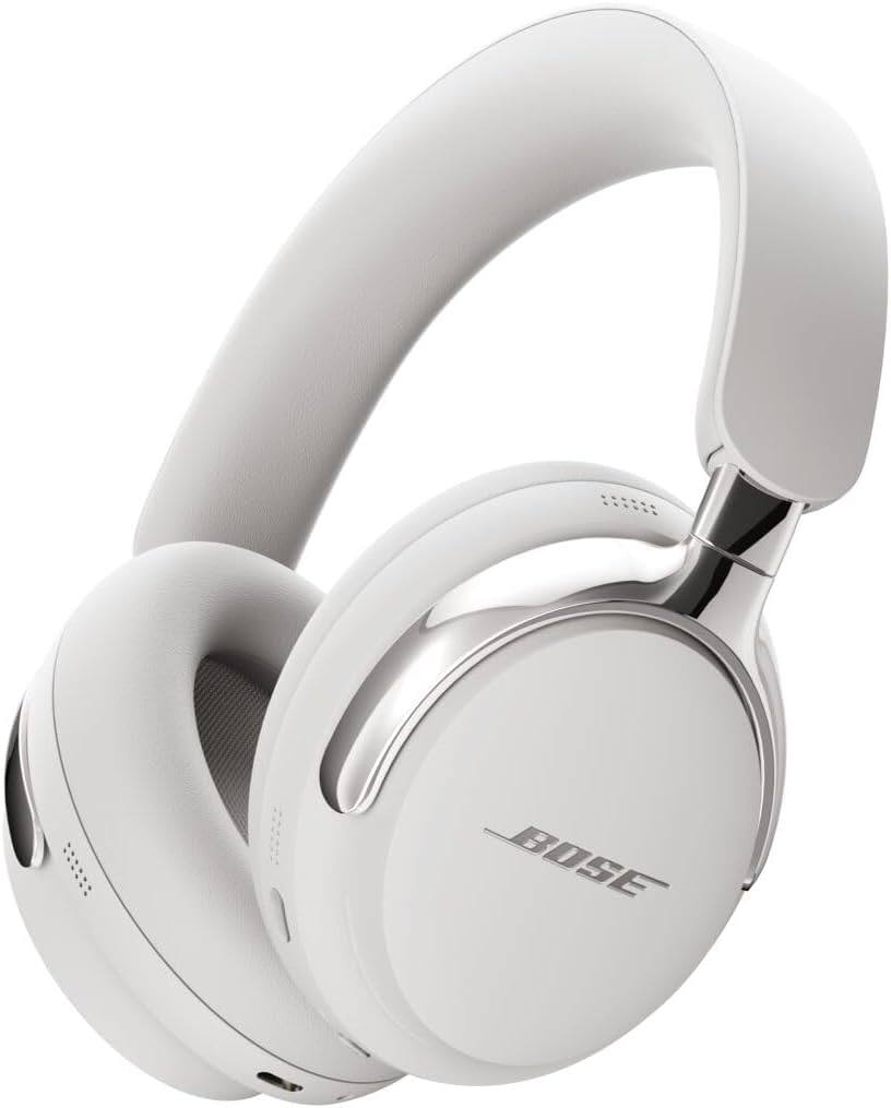 Angle. Bose - Bose QuietComfort Ultra Bluetooth Headphones (2nd Gen) Bundle with Fast Charger, Noise Cancelling (White Smoke).