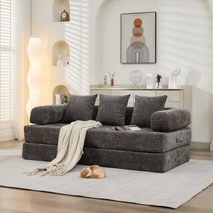 Front. GOODSILO - Convertible Folding Floor Sofa Bed with Armrests for Living Room, Bedroom, and Studio Lounging - Gray.