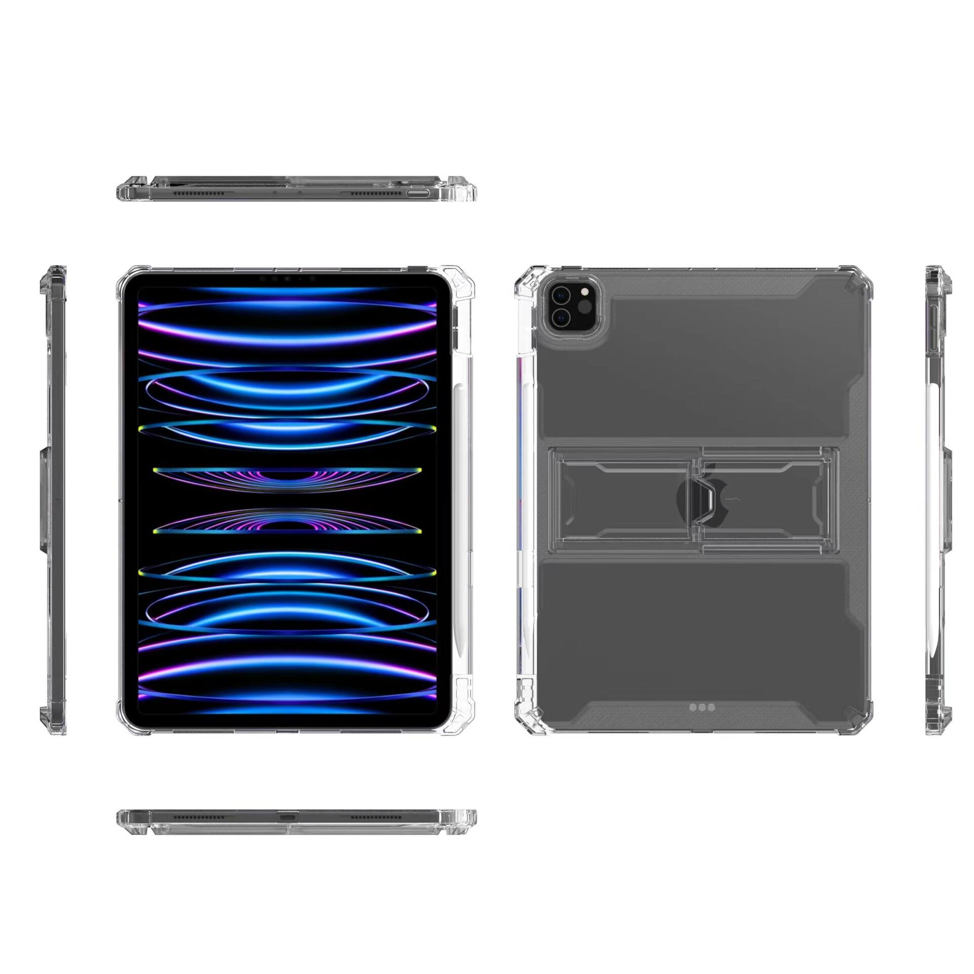 Back. Dteck - Rugged Clear Case For iPad Pro 13-inch (M5) 2025/(M4) 2024 Sturdy Kickstand Pencil Holder Non-Yellowing Slim Cover - Clear.