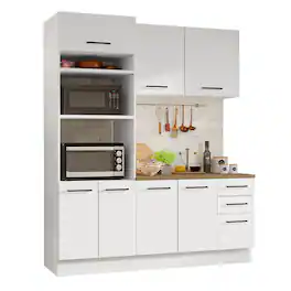 Madesa - Hazel Kitchen Storage Set with Pantry Cabinet Wall Cabinet Base Cabinet 74"L - White