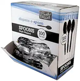 Berkley Square - Dispens-a-Spoon Plastic Tea Spoon, Medium-Weight, 100/Box - Black
