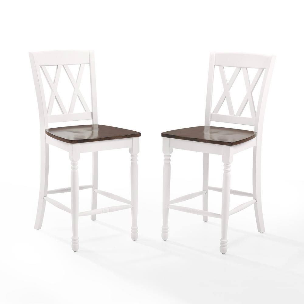 Back. Crosley Furniture - Shelby 2-Piece Counter Height Bar Stool Set - 2 Stools - Distressed White.