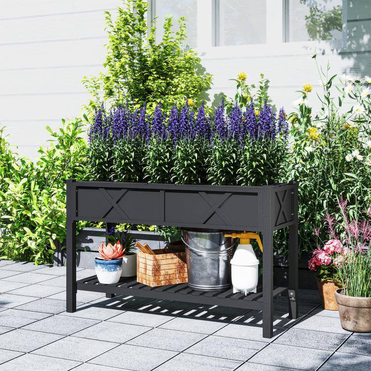 Alt View 9. PULUZ - Raised Garden Bed, 47 x 22 x 31.5 in. Elevated Wood Planter Box with Storage Shelf, Drainage Holes, and Liner - Black.