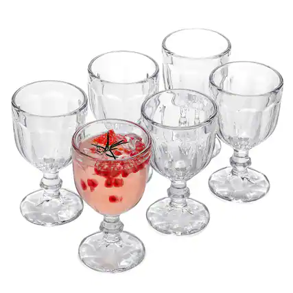 Front. BreeBe - Vintage Embossed Glass Goblet (10.2 oz. set of 6) - Clear.