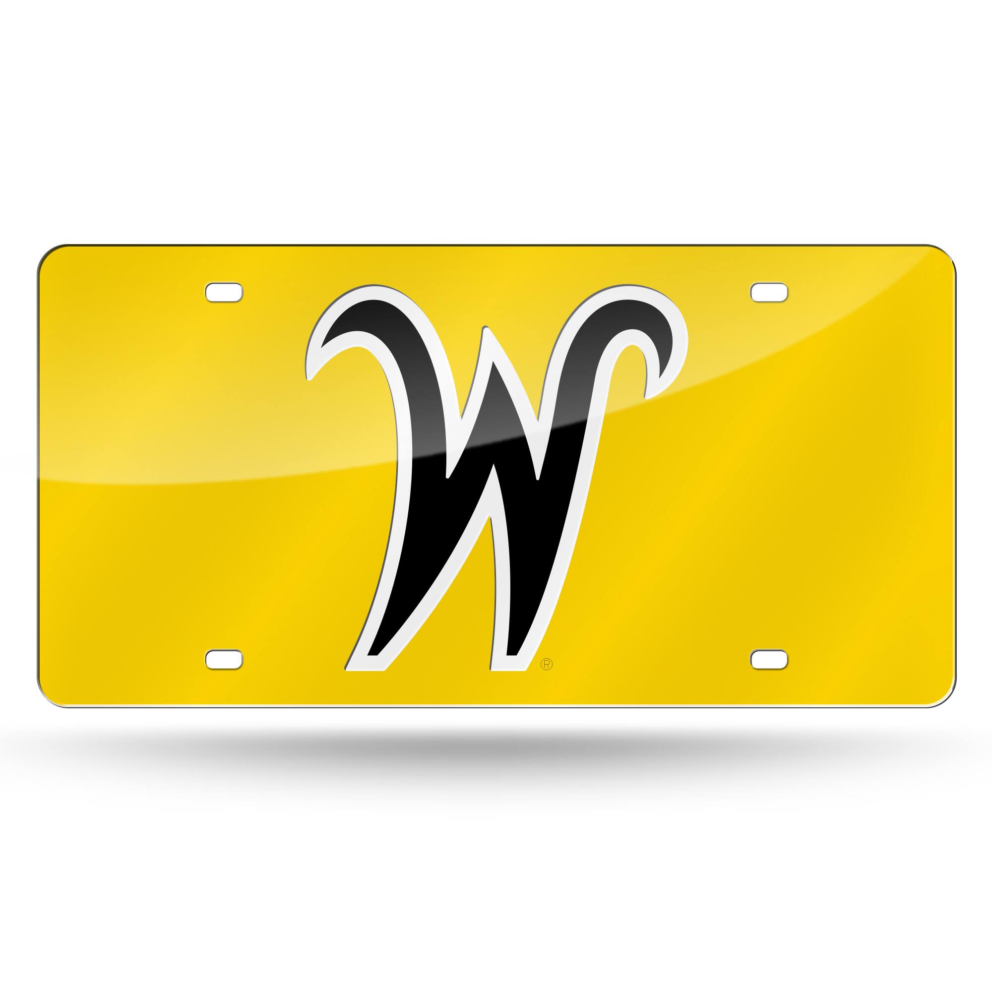 Wichita State Shockers Yellow Mirror Look Acrylic License Plate Laser Tag
