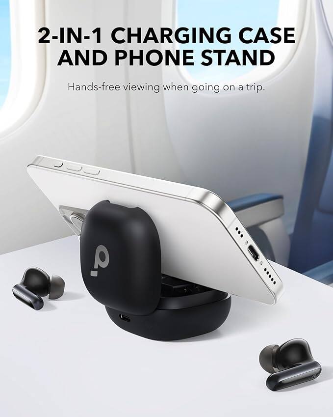 2-IN-1 CHARGING CASE AND PHONE STAND

Hands-free viewing when going on a trip.