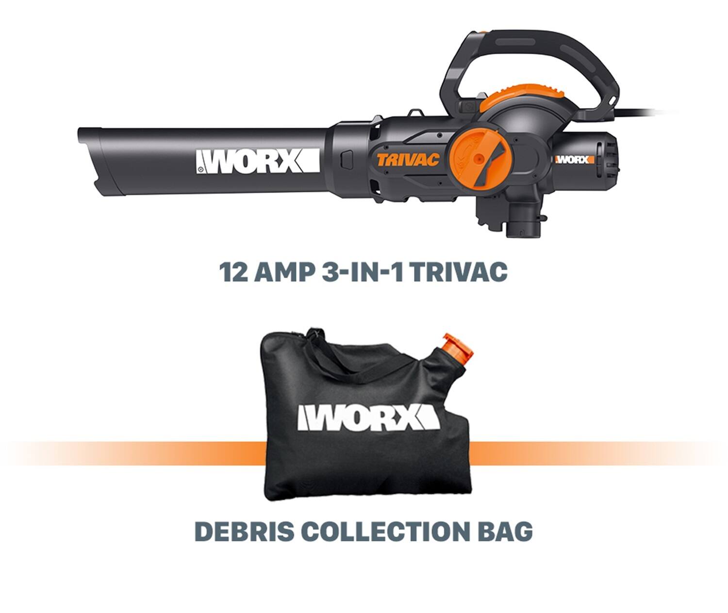 Left. WORX - 12 Amp TRIVAC 75 MPH 600 CFM Electric Leaf Blower/Mulcher/Vacuum - Black.