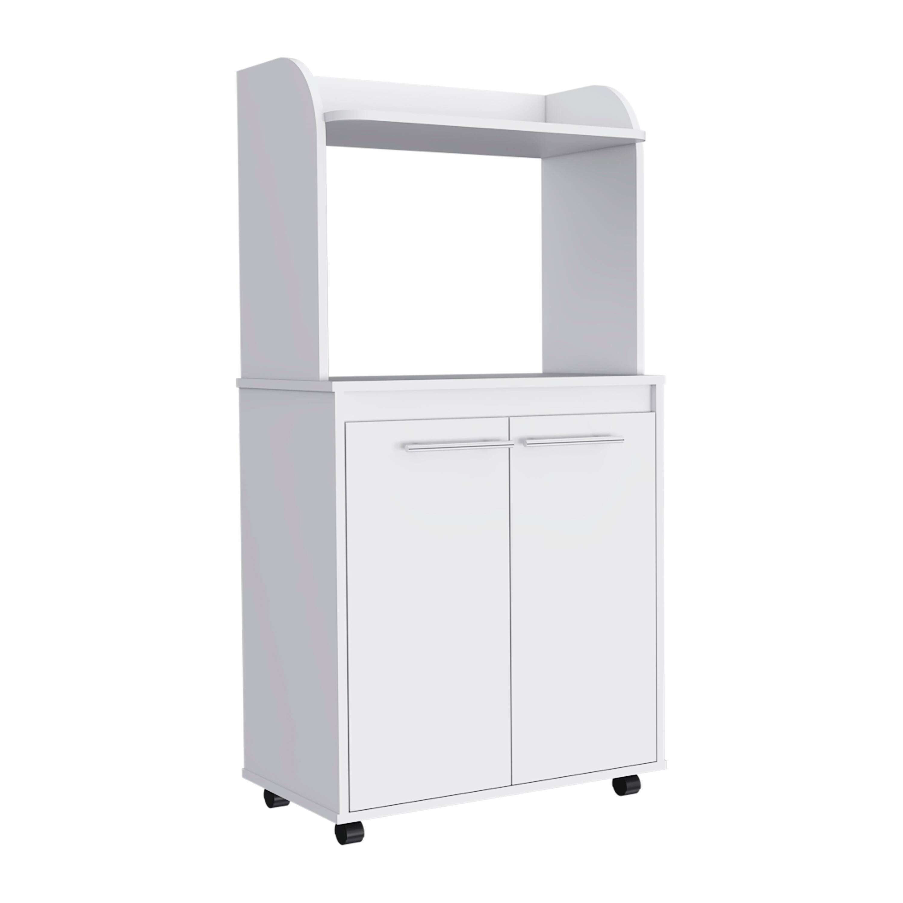 Alt View 1. Spaco - Spaco Kitchen Cart with Double Door Cabinet with Open Shelf, 2 Interior Shelves, Microwave Stand and Casters - White.
