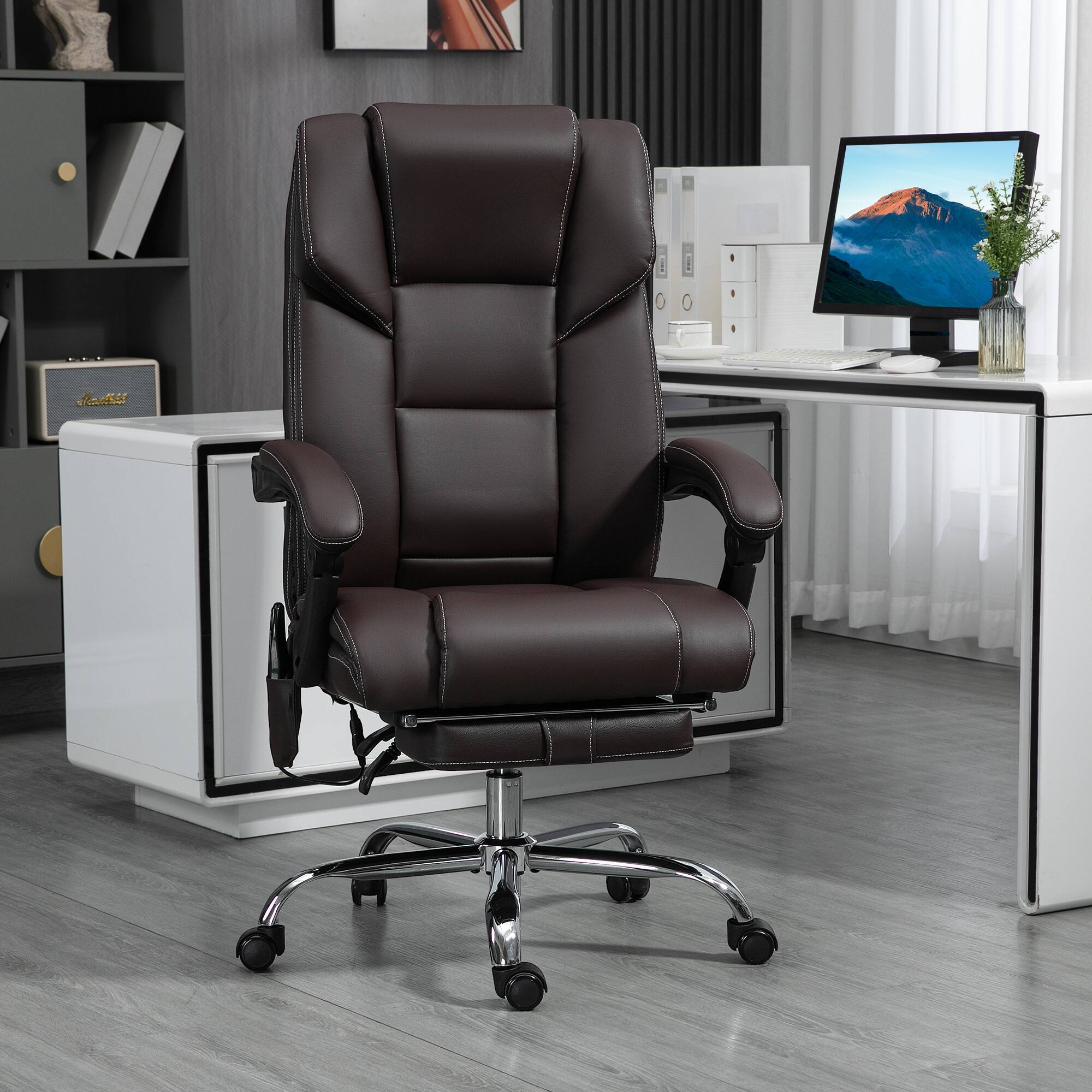 Alt View 1. Vinsetto - Massage Office Chair with 6 Vibration Points, Lumbar Heated PU Leather Reclining Computer Chair - Brown.