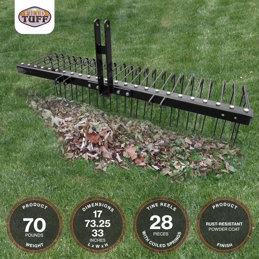 Tuff Field Field Tuff 3 Point 72 Inch Durable Powder Coated Steel Pine Straw Rake ...