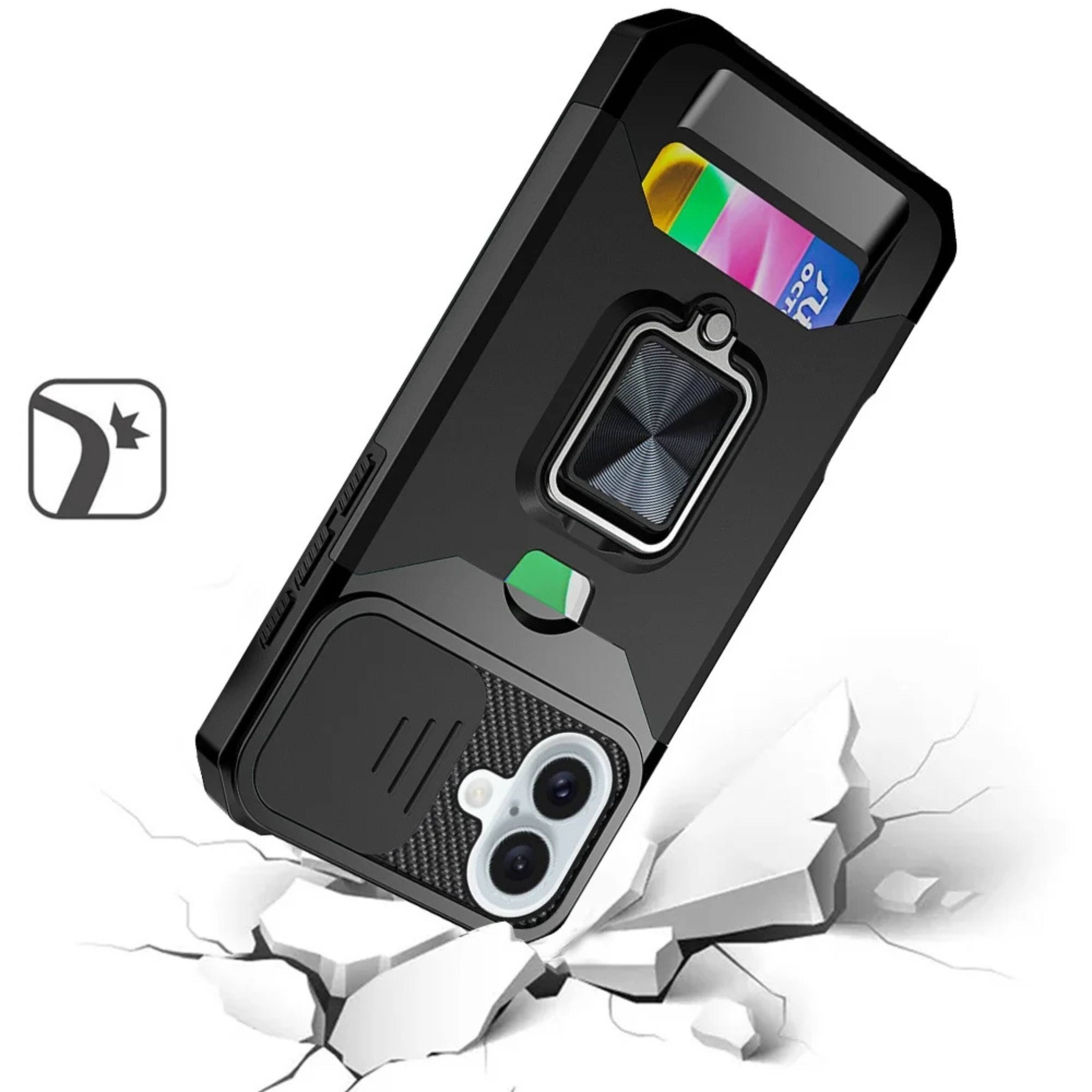 Left. Kitcheniva - Multi Use Card Slot Magnetic Ring Stand Case With Tempered Glass For iPhone 16 6.1 Inch Dark Purple - Dark Purple.