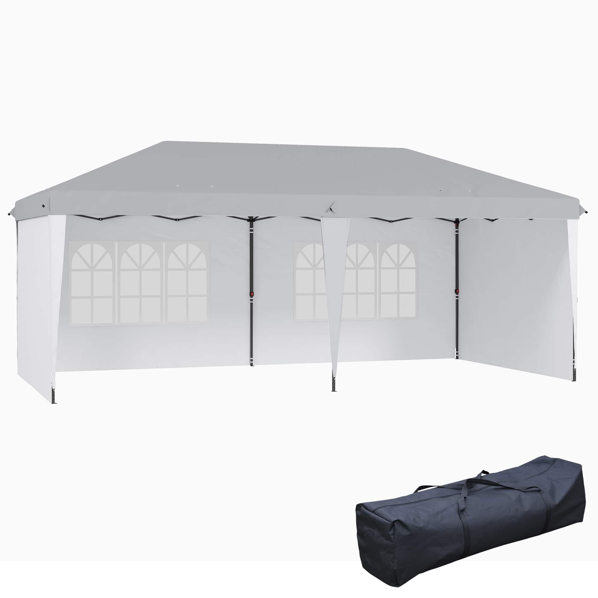 Front. Outsunny - 10' x 20' Pop Up Canopy Tent with 4 Sidewalls, Heavy Duty Tents for Parties, Outdoor Instant Gazebo with Carrying Bag - White.