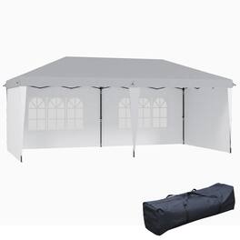 Outsunny - 10' x 20' Pop Up Canopy Tent with 4 Sidewalls, Heavy Duty Tents for Parties, Outdoor Instant Gazebo with Carrying Bag - White