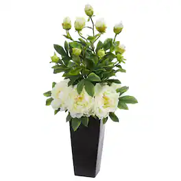 BreeBe - 30" Peony Artificial Arrangement in Black Vase - White