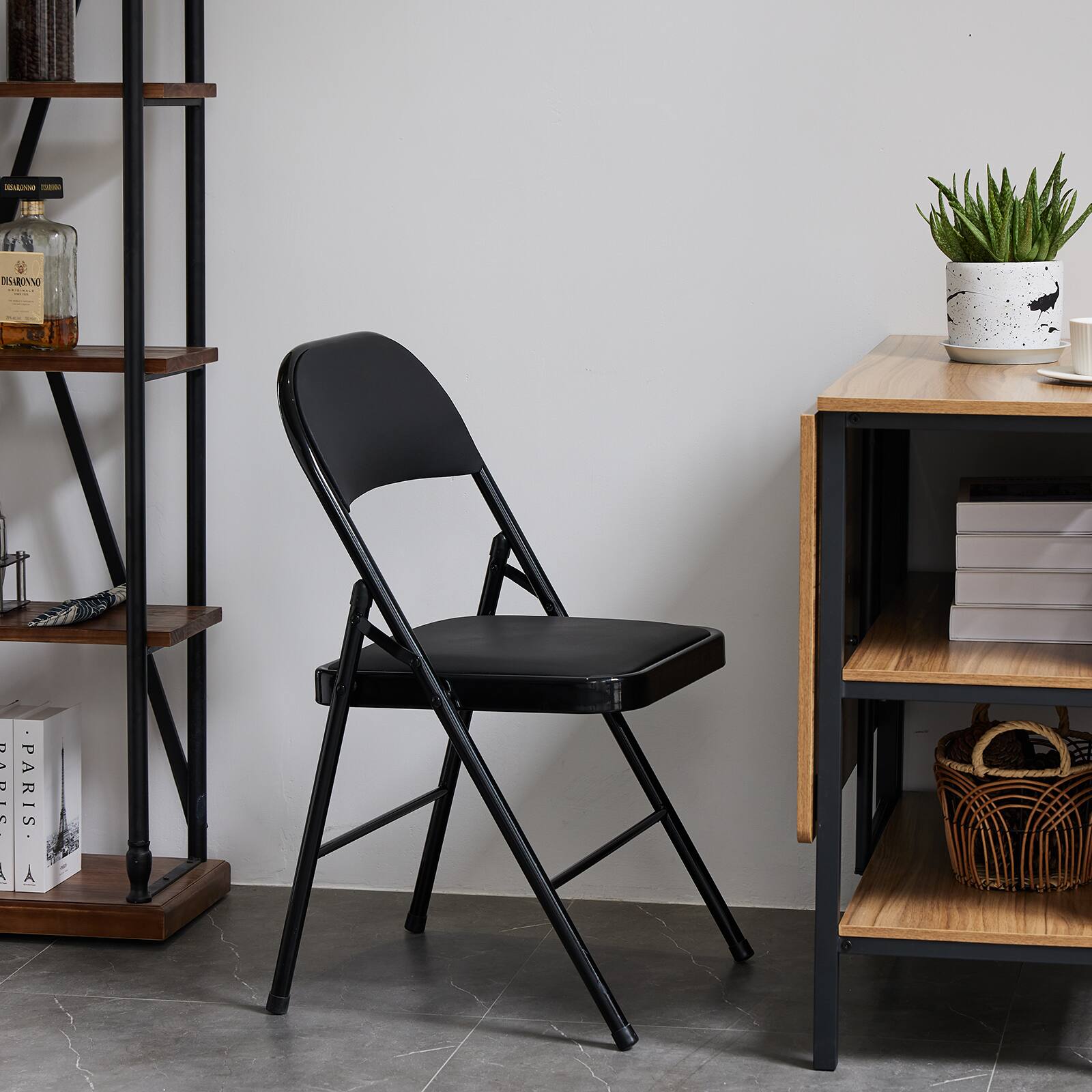 Alt View 5. Winado - 4 Pack Folding Stackable Chairs Padded Seat -Office Home Event Wedding Party - Black.