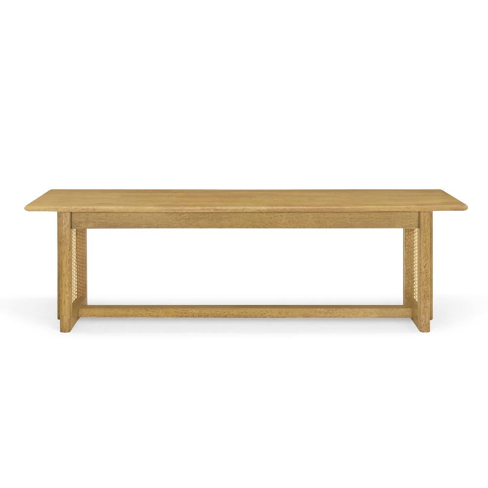 Alt View 2. Ropilly - Ropilly Rubber Wood Dining Bench Rattan Weave Boho Entryway Bench Natural Wood Indoor Seating - Natural.