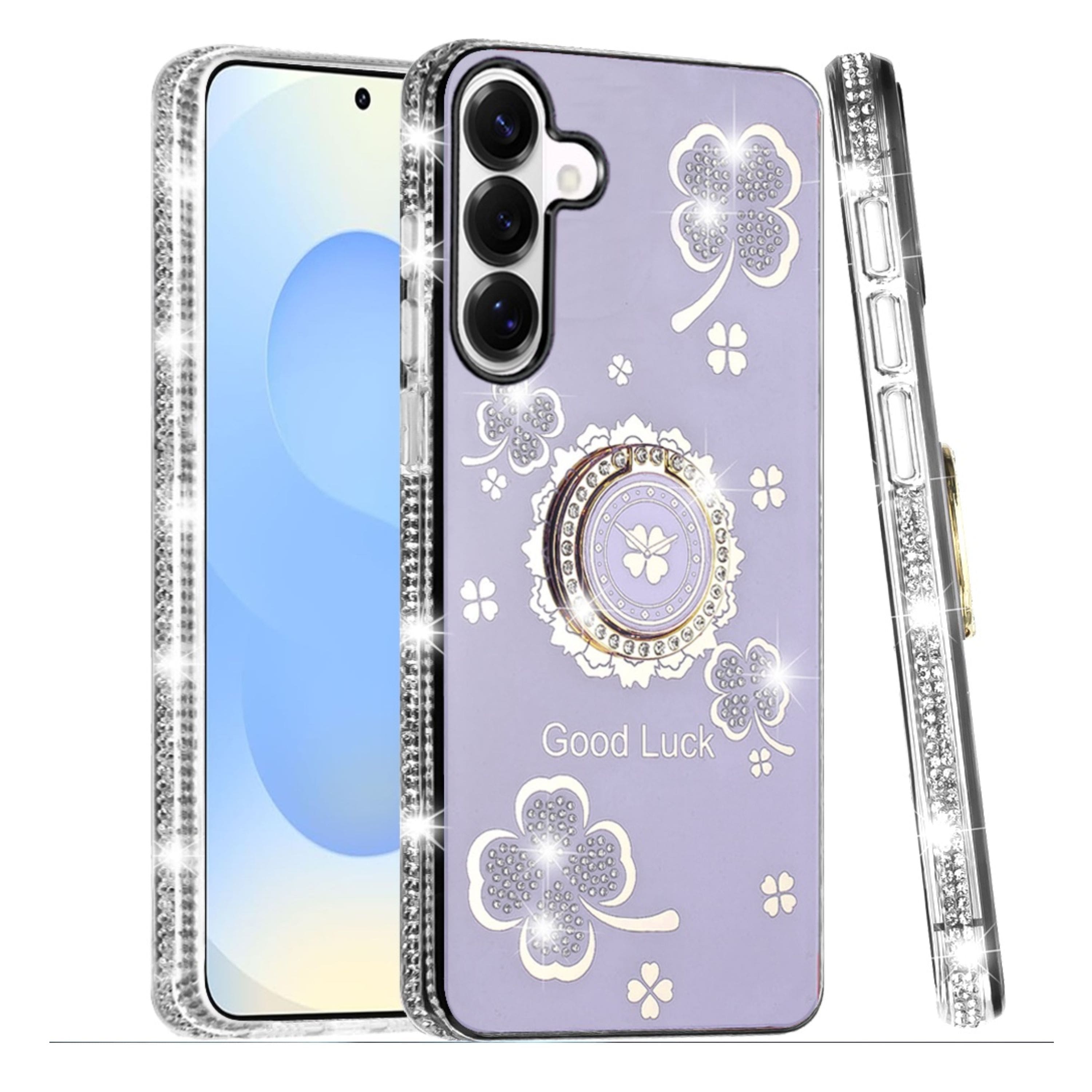 Kitcheniva - Crystal Studded Ring Stand Bling Phone Case With Tempered Glass For Samsung Galaxy S25/S24 - Purple price history on PriceWatchPro