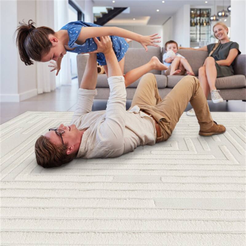 Alt View 2. HTUTWOO - 7'9''x 10' Area Rug - Cream Indoor Carpet, Modern Geometric Pattern, Non Shedding, for Bedroom, Kitchen, Living Room - Cream.