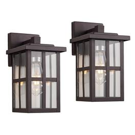 VEGA AUTOMOTIVE - 11 Motion Sensor Outdoor Wall Light Fixture Dusk To Dawn With Seedy Glass Exterior For House Front Porch - Bronze 2 Pack H11"