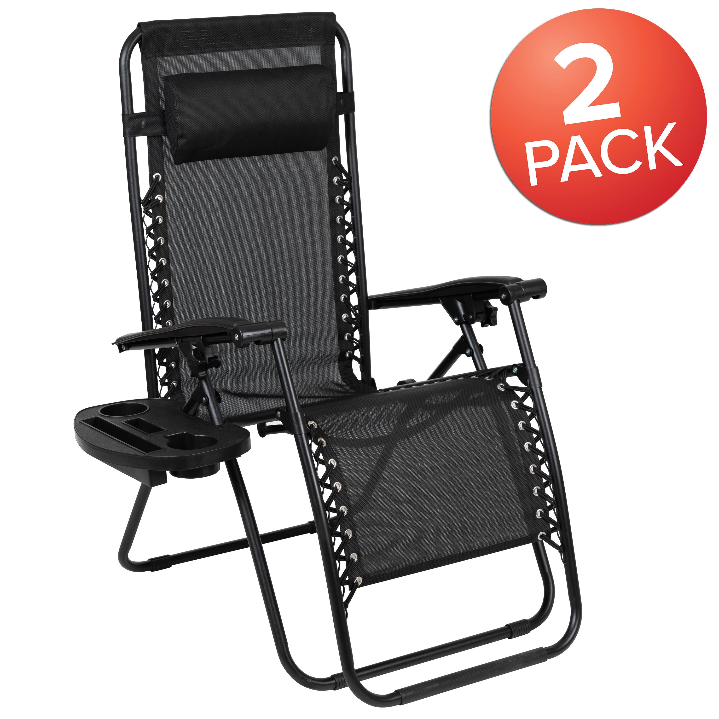 Alt View 1. Emma + Oliver - 2 Pack Adjustable Mesh Zero Gravity Lounge Chair with Cup Holder Tray - Black.