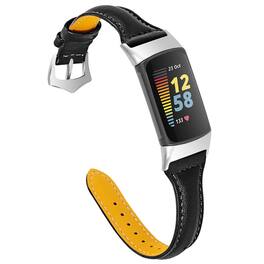 StrapsCo - Slim Everyday Genuine Leather Watch Band Strap For Fitbit Charge 6 - Black