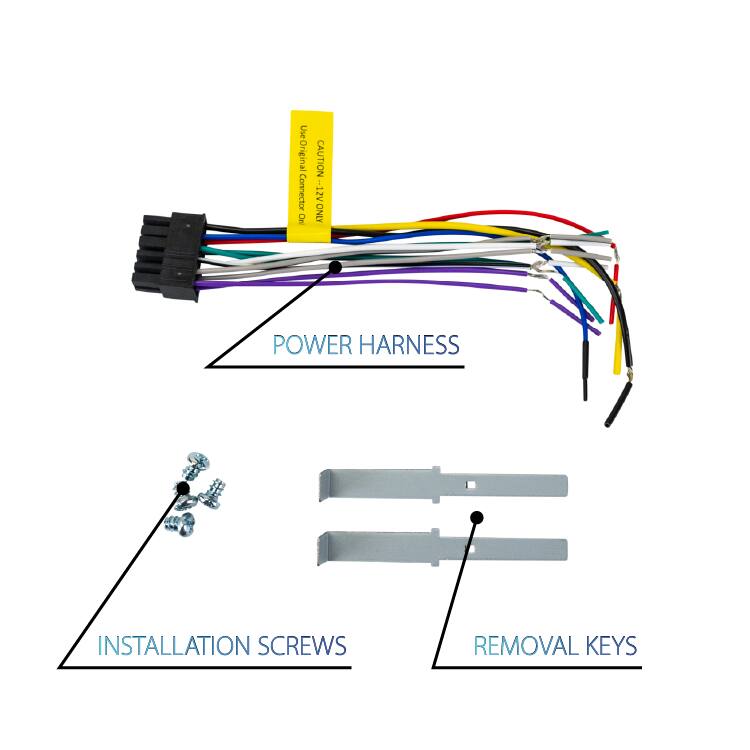 Use Original On! Connector  
CAUTION -12V ONLY  
POWER HARNESS  
INSTALLATION SCREWS  
REMOVAL KEYS