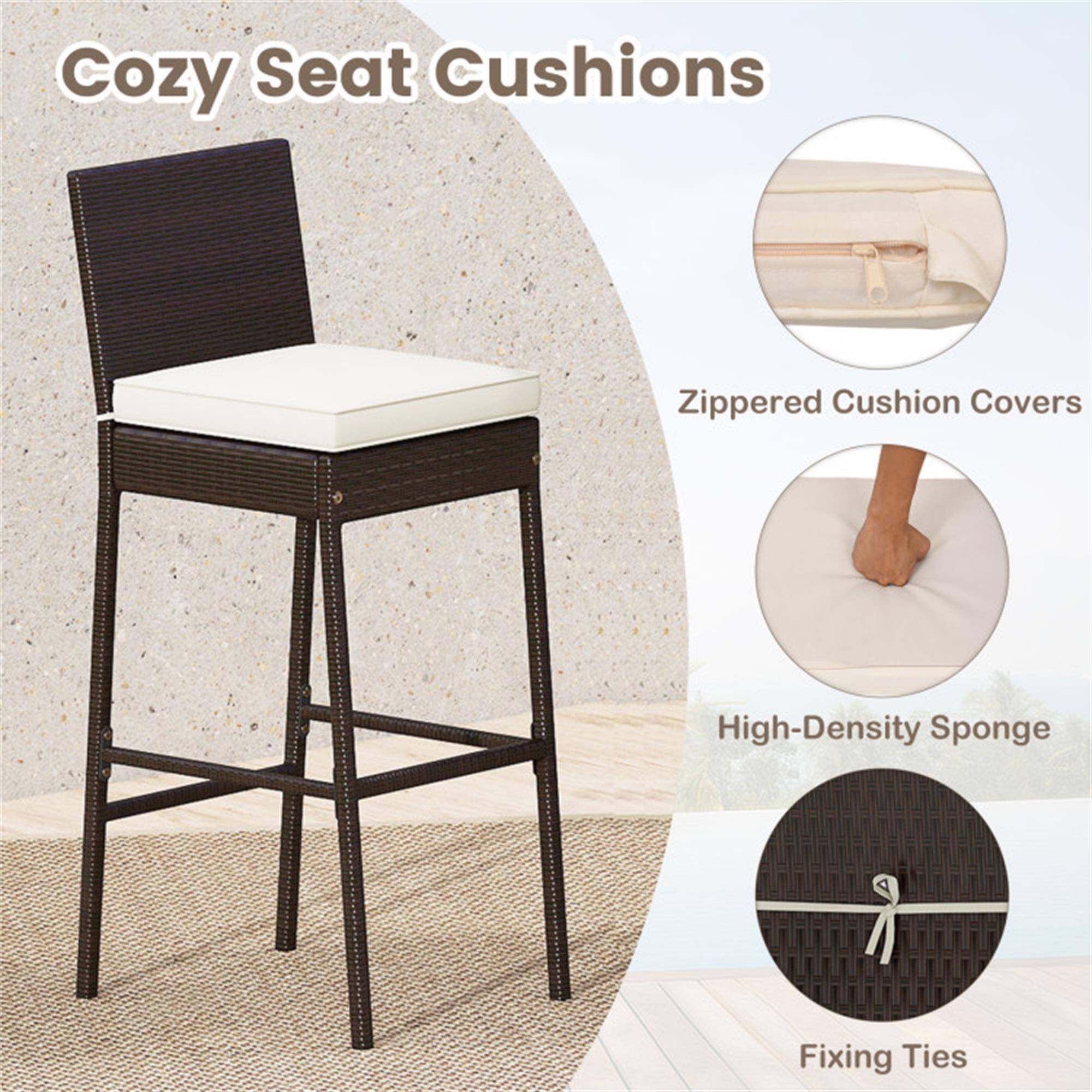 Cozy Seat Cushions

- Zippered Cushion Covers
- High-Density Sponge
- Fixing Ties
