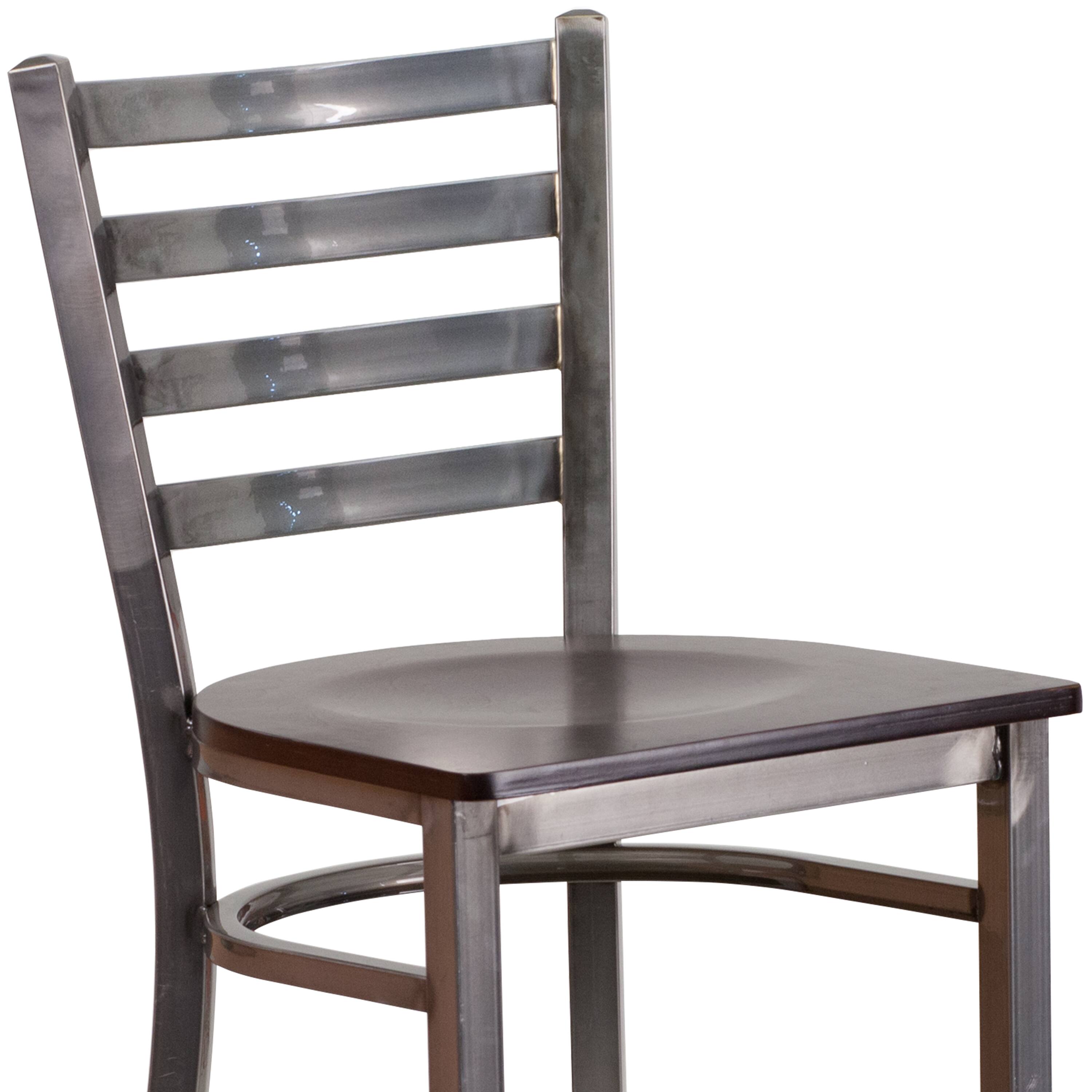 Alt View 9. Emma + Oliver - Clear Coated Ladder Back Metal Restaurant Dining Barstool - Walnut Wood Seat/Clear Coated Metal Frame.