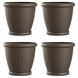 Suncast - Willow 18" Diameter Decorative Wicker Patio Planter Pot, Java (4 Pack) - Brown